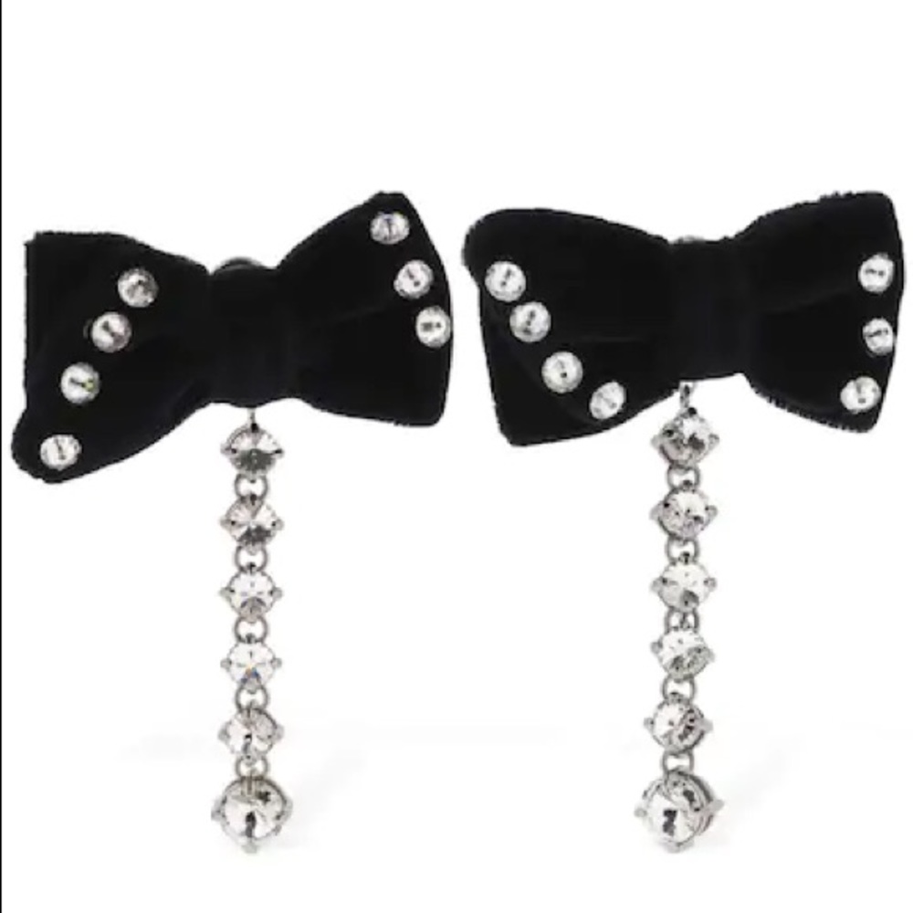 New Miu Miu Velvet Bow Crystal Clip-on Earrings/Ear cuffs